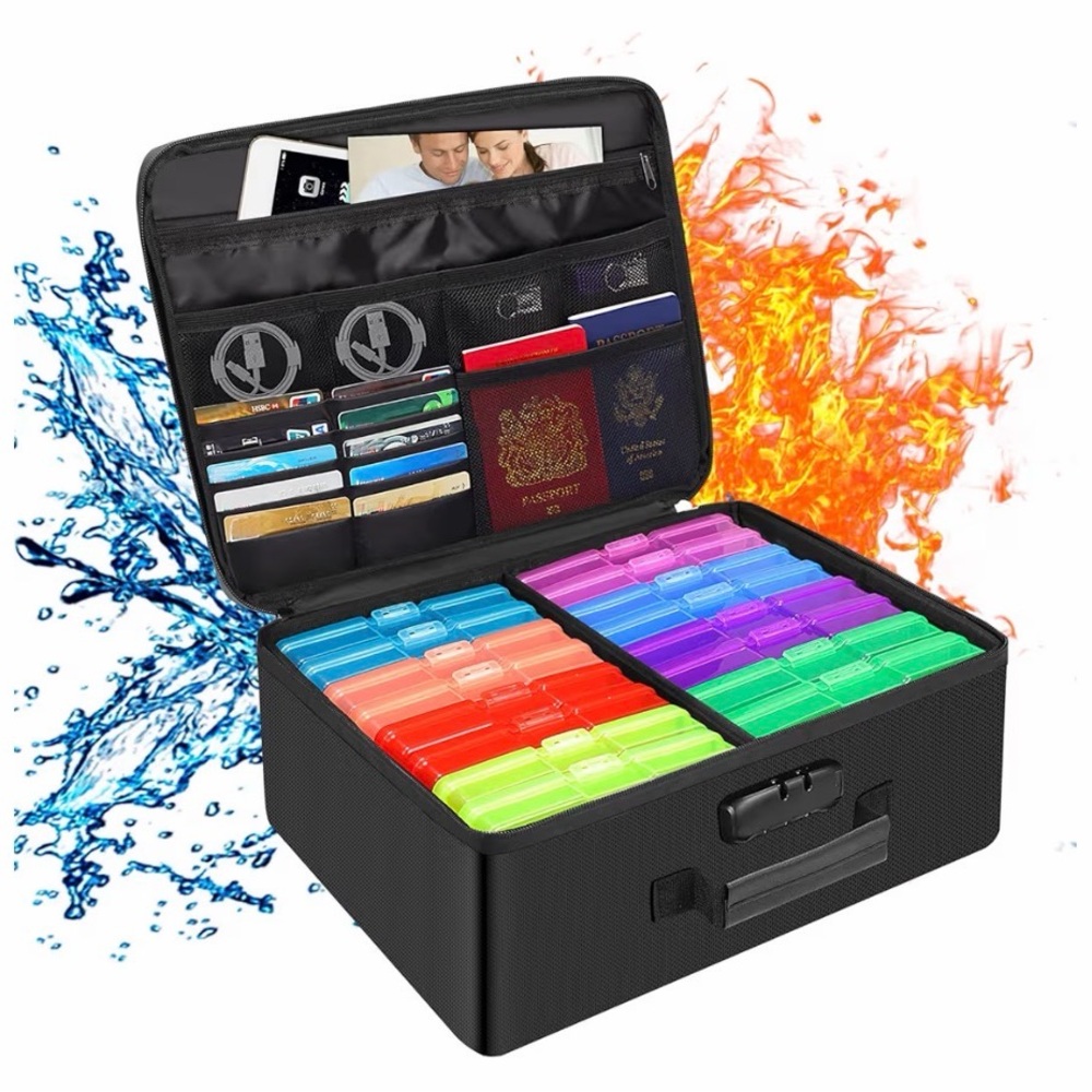 DocSafe Photo Storage Box with Lock,Fireproof Photo Organizer Box with 16